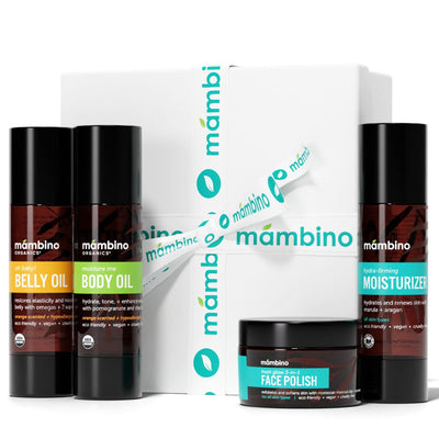 Second Trimester Set – All Natural Skincare Pregancy Gift Set – Anti-stretch mark Belly Oil, Moisturizing Body Oil, Face Polish, Face Moisturizer - Mambino Organics