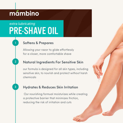 Mambino Organics Tea Tree Pre-Shave Oil - Natural, Moisturizing, Soothing Shaving Oil for Sensitive Skin, Vegan, Eco-Friendly - Smooth Shave with Apricot & Jojoba Oil